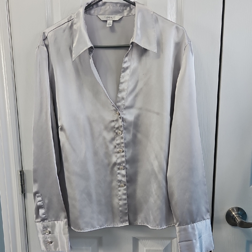 Conrad C. Collection Button Down Shirt Color Silver Size 18